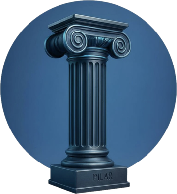 Pilar: columna jónica con la inscripción PILAR